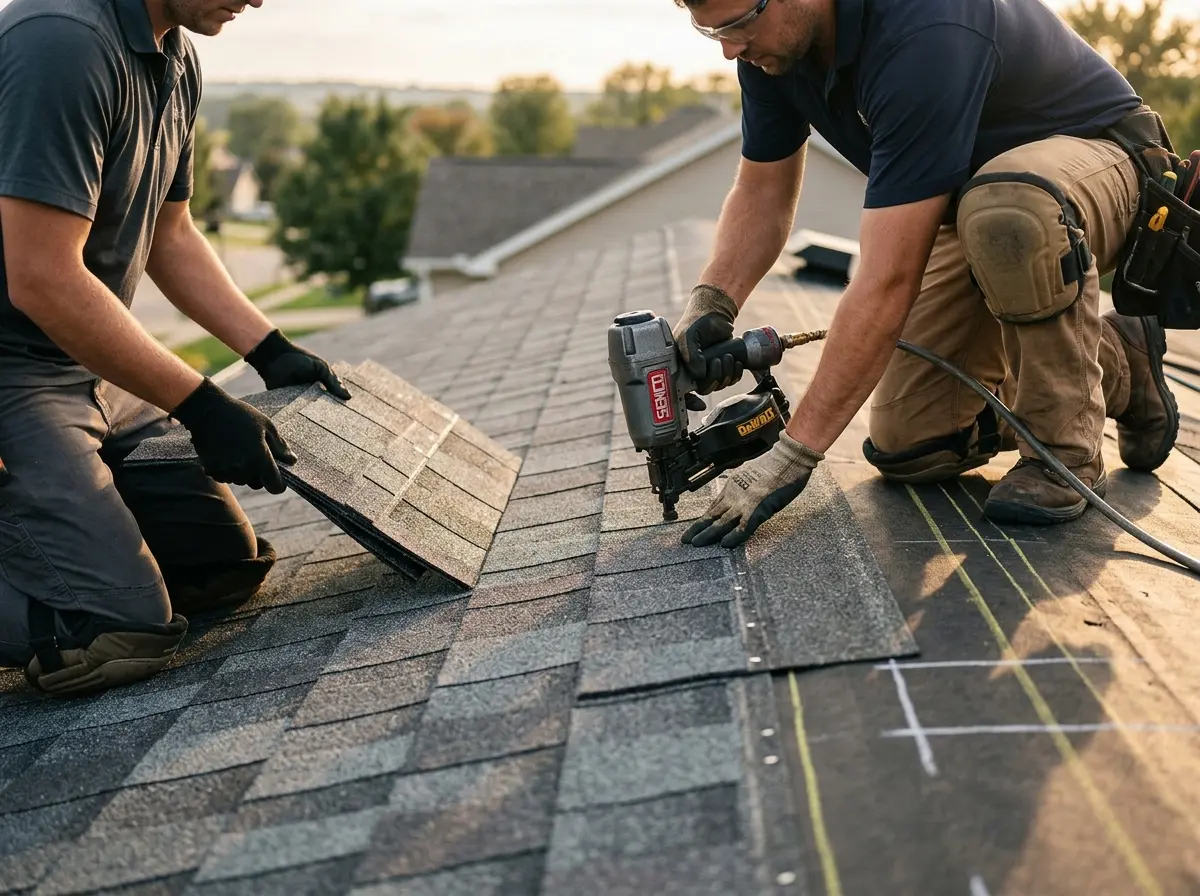 Professional roofer working on a residential roof in Heber Springs